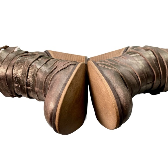 FREE PEOPLE Hybrid Strappy Cutout Silver Metallic Heeled Ankle Boots Sz 37 - Picture 4 of 14